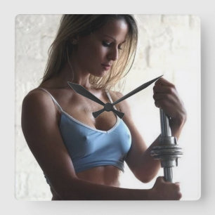 Heet Vrouw Fitness Meisje Vierkante Klok