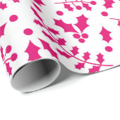Heet Wit en Roze Kerstmis Holly Cadeaupapier (Rol Hoek)
