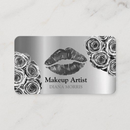 Heet Zilver Glitter Lips Make-up Artiest Beauty Sa Visitekaartje (Voorkant)