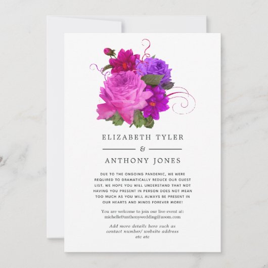 Heetroze fuchsia Bloemen Bruiloft Beperkte Gastlij Aankondiging (Voorkant)