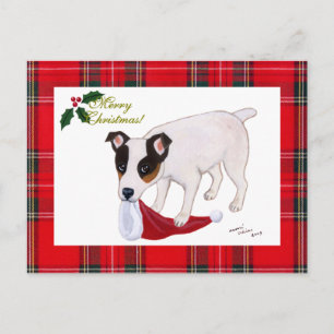 Hefboom Russell Terrier Christmas Tartan Feestdagenkaart