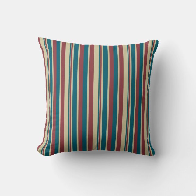 Heffalfels Red Blue Beige Deckstoel Stripes Pillow Kussen (Voorkant)