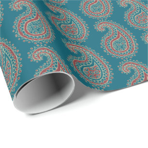 Heffalpompen Rood Blauw Beige Paisley Verpakking P Cadeaupapier