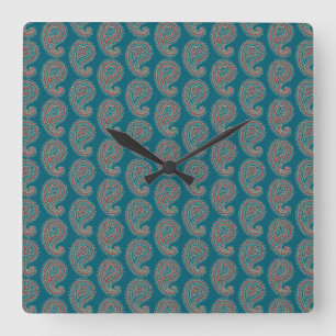 Heffalumps Rood Blauw Beige Paisley Wandklok Vierkante Klok