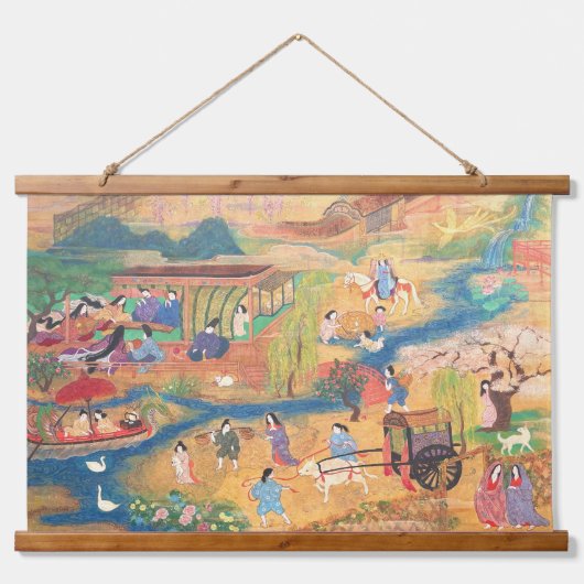 Heian Courtyard Scene: Tales from a Gilded Scroll Hangend Wandkleed (Voorkant)