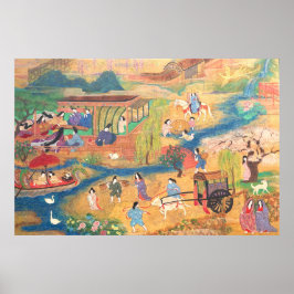 Heian Courtyard Scene: Tales from a Gilded Scroll Poster