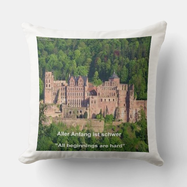 Heidelberg Castle & German Gezegde Cotton Pillow Kussen (Voorkant)
