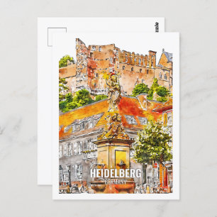 Heidelberg Duitsland Beroemde Reisplaats Waterverf Briefkaart