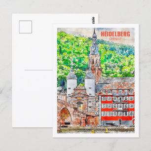 Heidelberg Duitsland Famous Travel Waterverf Sketc Briefkaart