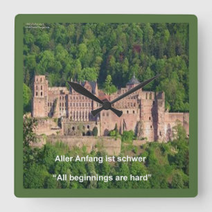 Heidelberg Kasteel & Duitse Spreuk Wandklok Vierkante Klok
