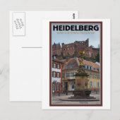 Heidelberg - Statue en Castle Briefkaart (Voorkant / Achterkant)