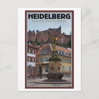 Heidelberg - Statue en Castle Briefkaart
