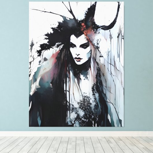 heidense godin zwart inkt schilderij canvas afdruk (Insitu (Houten vloer))