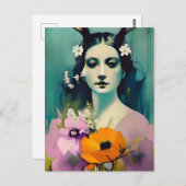 Heidense vrouw die roze Oranje bloemen schildert Briefkaart (Voorkant / Achterkant)
