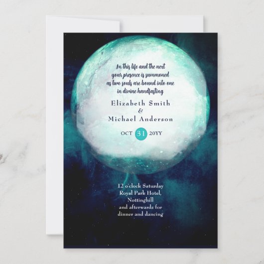 Heidense Wicca Teal Maan Gotische Handfasting Uitn Kaart (Voorkant)