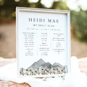 HeIDI Boho Mountain Flower First Year Mijlsteen Poster