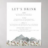 HEIDI Boho Mountain Flower Let's Drink Bar Menu Poster (Voorkant)
