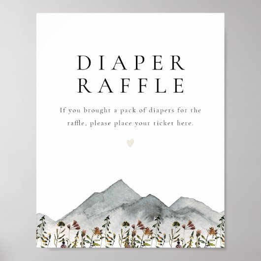 HEIDI Boho Wildflower Mountain Baby Diaper Raffle Poster (Voorkant)