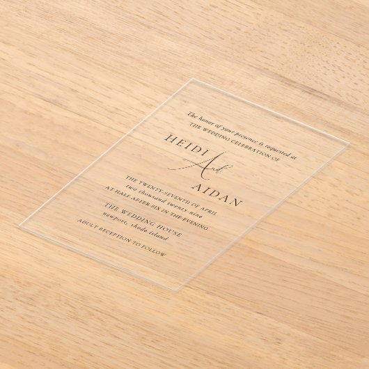 Heidi Hedendaags Script Modern Elegant Wedding Acryl Uitnodigingen (Laagn)