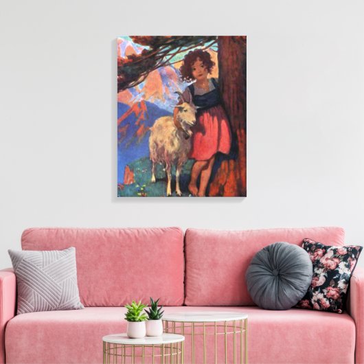 Heidi op de Meadow met haar geit Canvas Afdruk (Insitu (Woonkamer))
