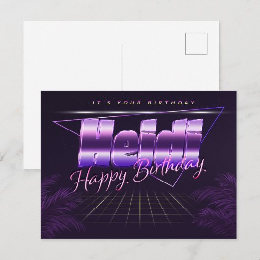 Heidi prénom carte postale violette anniversaire (Devant / Derrière)