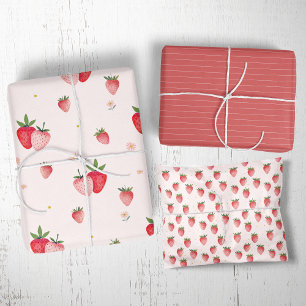 HEIDI Roze Berry Boho Aardbei Meisje Baby shower Inpakpapier Vel
