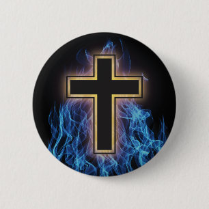 HEILIG BLAUW VUURKRUIS! CHRISTELIJKE GEESTELIJKE K RONDE BUTTON 5,7 CM