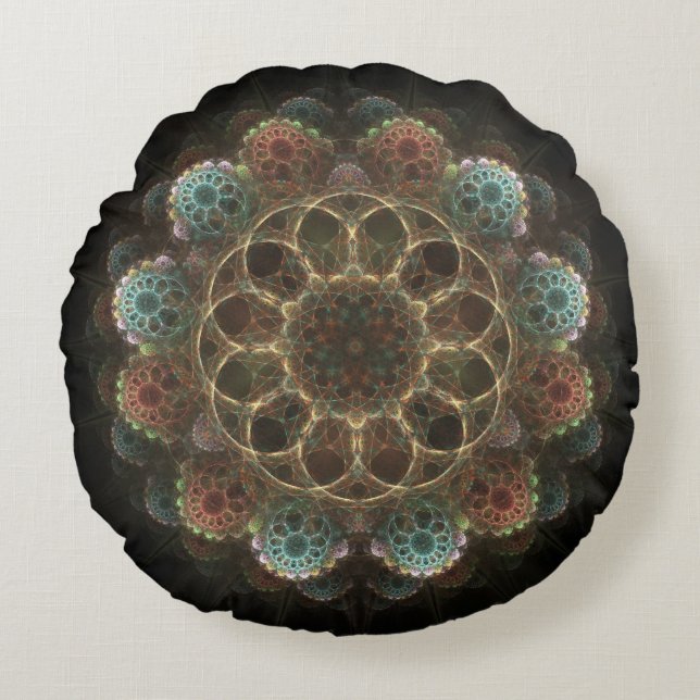 Heilig esoterisch fractaal ornament rond kussen (Voorkant)