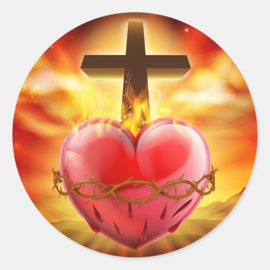 Heilig Hart Christelijke Illustratie Ronde Sticker (Voorkant)
