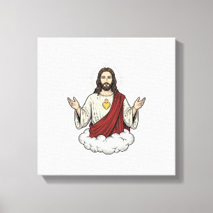 Heilig Hart Devotioneel Vintage Gravure Ontwerp_1 Canvas Afdruk