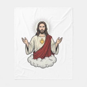 Heilig Hart Devotioneel Vintage Gravure Ontwerp_1 Fleece Deken