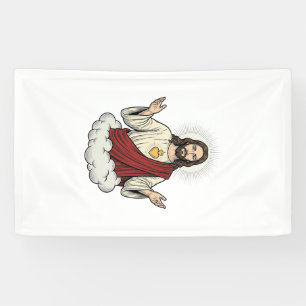 Heilig Hart Devotioneel Vintage Gravure Ontwerp_1 Spandoek