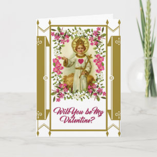 Heilig Hart Jesus Valentine Flowers Gold Border Feestdagen Kaart