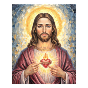 Heilig Hart Jezus Gouden Lijst Schilderij Impasto Foto Afdruk