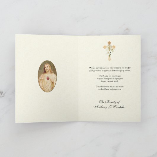 Heilig Hart Jezus Uitvaart Condoleance Dank u Bedankkaart (Binnen)
