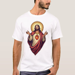 Heilig Hart Jezus Vintage Gravure T-shirt 2