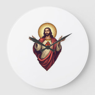 Heilig Hart Jezus Vintage Gravure T-shirt 2 Grote Klok
