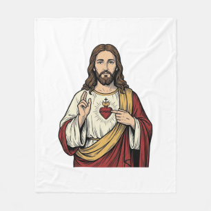 Heilig Hart Jezus Vintage Gravure Vector Kunst_1 Fleece Deken