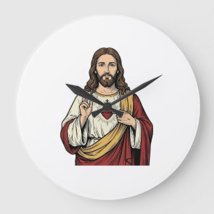 Heilig Hart Jezus Vintage Gravure Vector Kunst_1 Grote Klok