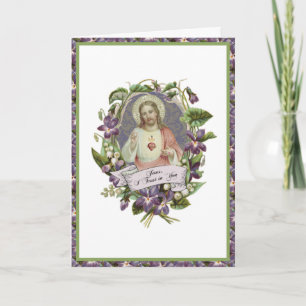Heilig Hart Jezus Violet Bloemig Vintage Gebed Kaart