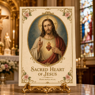 Heilig Hart van Jezus Bloemig Goud Vintage Briefkaart