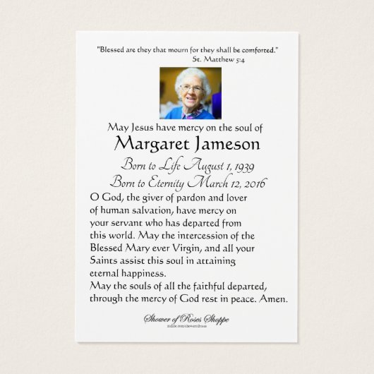 Heilig hart van Jezus Floral Katholieke begrafenis Visitekaartje (Achterkant)