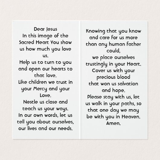 Heilig Hart van Jezus gebed Visitekaartjes (Binnenkant ongevouwen)