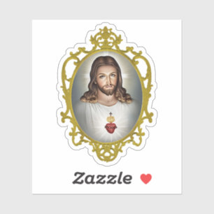 Heilig Hart van Jezus  Goud Lijst Vinyl Sticker