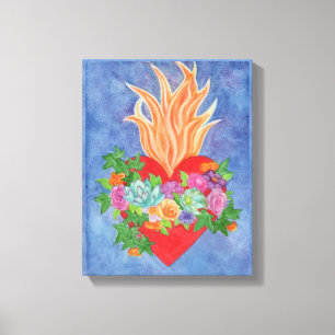 Heilig Hart van Jezus Kleurrijke Floral Original Canvas Afdruk