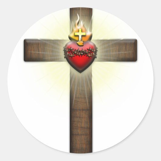 Heilig hart van Jezus Kruis Ronde Sticker (Voorkant)