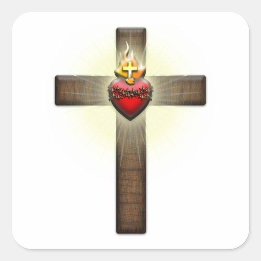 Heilig hart van Jezus Kruis Vierkante Sticker (Voorkant)
