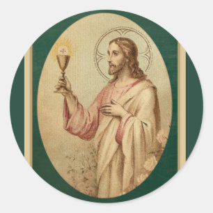 Heilig Hart van Jezus met Kelk & Eucharistie Ronde Sticker