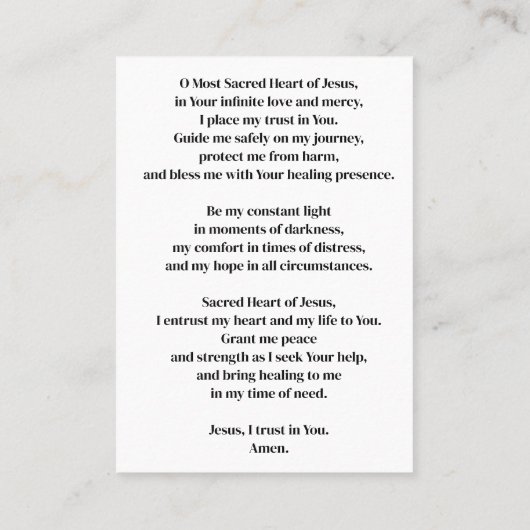 Heilig hart van Jezus Religieus gebed Plaatskaartje (Achterkant)