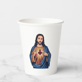 Heilig Hart Vintage Gravure Religieus Vector De Papieren Bekers